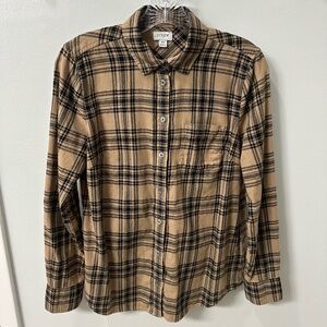 J Crew Women’s Black & Tan Brown Plaid Soft Flannel Shirt EUC Size XS